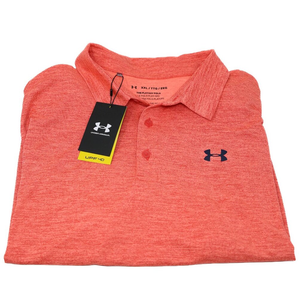 NWT Under Armour Playoff Golf Polo Shirt Size 2XL UPF 40 UA Mens Orange Stretch